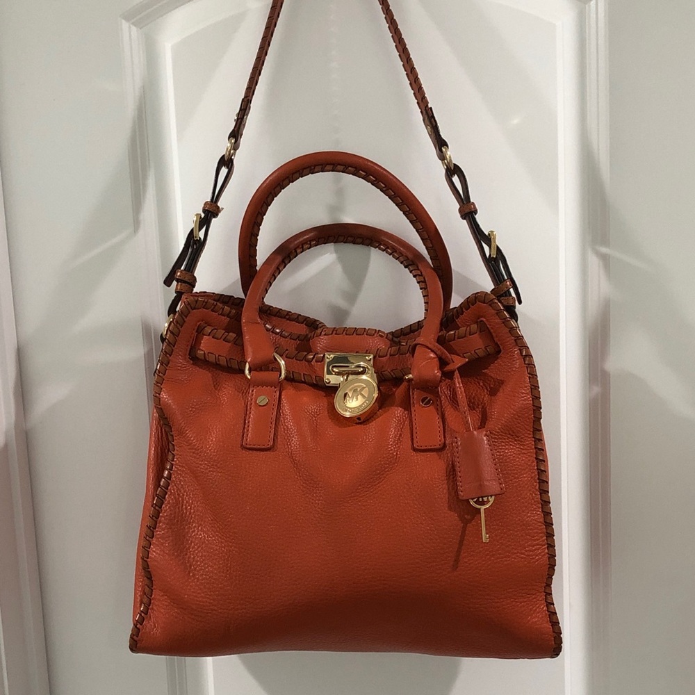 Michael Kors - MK Hamilton Whipstitch Large Tote Burnt Orange shoulder bag